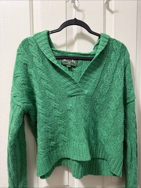 American Eagle Outfitters Kelly Green Cable V-Neck Sweater
